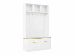 Merax Conjunto armario-taquilla - 105 x 40 x 180 cm - con banco + almacenaje abierto + 2 puertas + 4 ganchos - MDF + aglomerado -