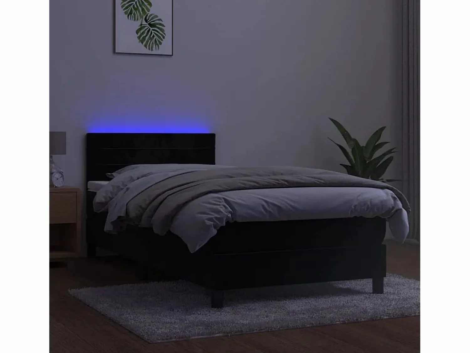 New Conjunto Boxspring - 80x200 cm colchón y LED terciopelo ES606301 Negro