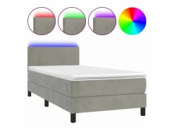 Conjunto Boxspring - 90x190 cm colchón y LED terciopelo claro ES546932
