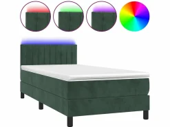 New Conjunto Boxspring - 90x200 cm + Somieres + colchón + LED terciopelo oscuro ES42608 Verde