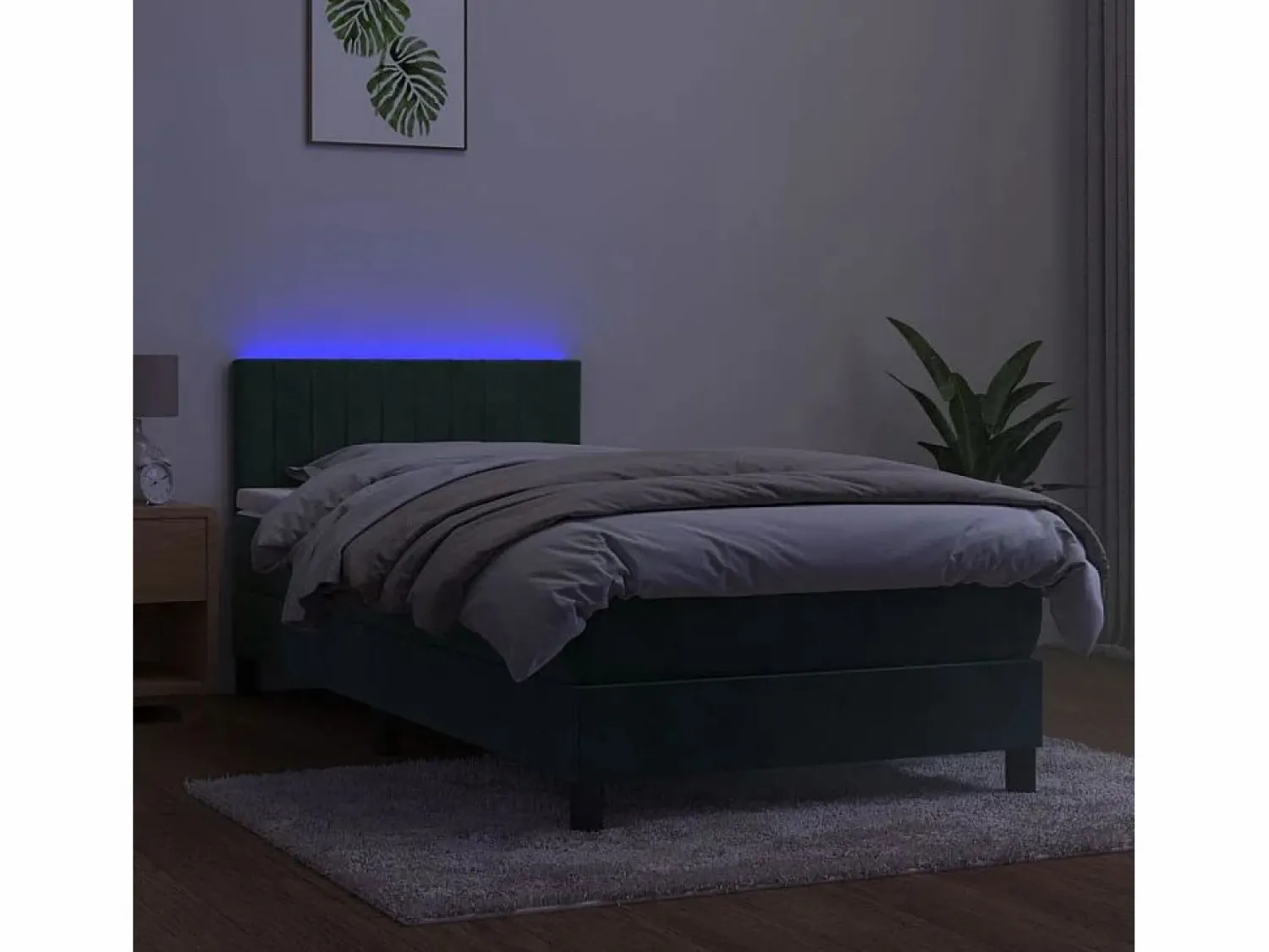 New Conjunto Boxspring - 90x200 cm + Somieres + colchón + LED terciopelo oscuro ES42608 Verde