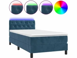 Discount Conjunto Boxspring - 80x200 cm + Somieres + colchón + LED terciopelo oscuro ES43512 Azul