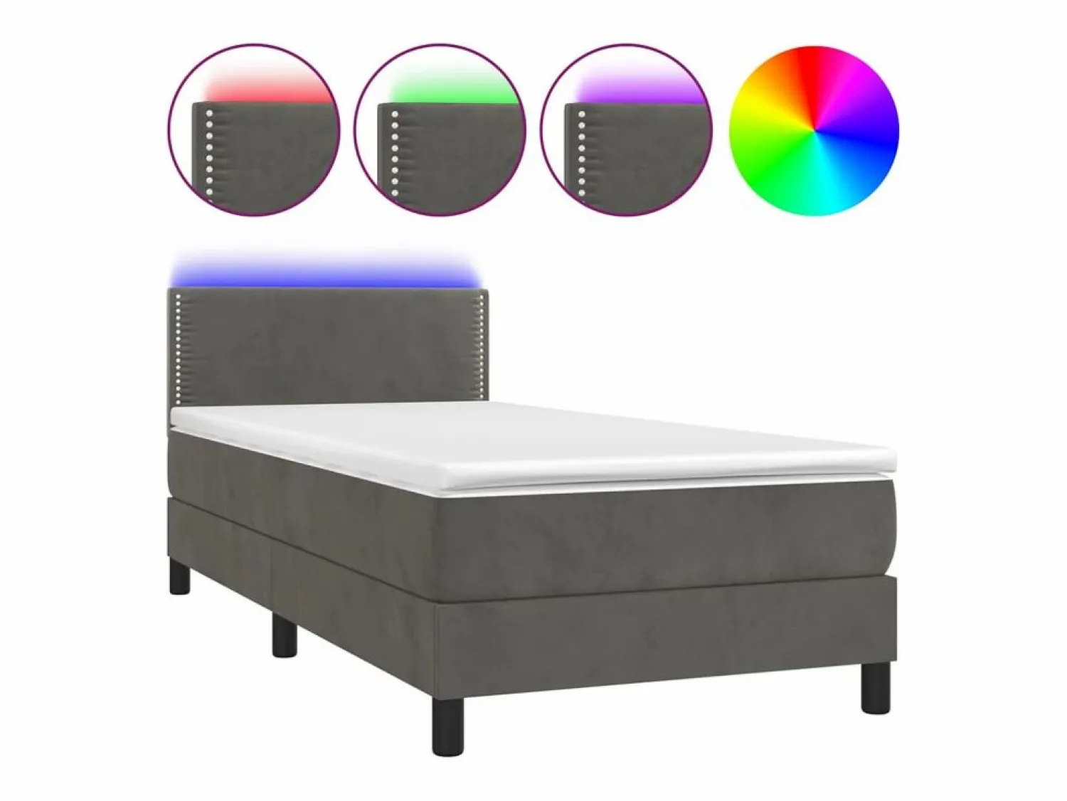 Sale Conjunto Boxspring - 90x190 cm colchón y LED terciopelo oscuro ES913098 Cama Continental Boxspring
