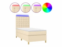 Hot Conjunto Boxspring - 80x200 cm colchón y luces LED tela ES472618 Crema
