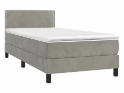Conjunto Boxspring - 90x190 cm colchón y LED terciopelo claro ES745478