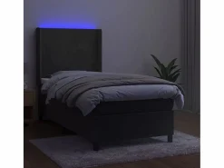 Conjunto Boxspring - 90x190 cm colchón y LED terciopelo oscuro ES723291 Gris