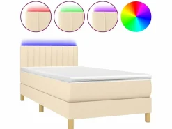 New Conjunto Boxspring - 90x200 cm + Somieres + colchón + LED tela ES44191 Crema