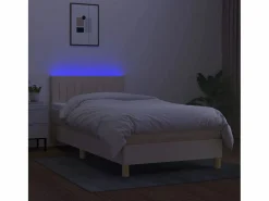New Conjunto Boxspring - 90x200 cm + Somieres + colchón + LED tela ES44191 Crema