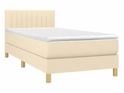 New Conjunto Boxspring - 90x200 cm + Somieres + colchón + LED tela ES44191 Crema