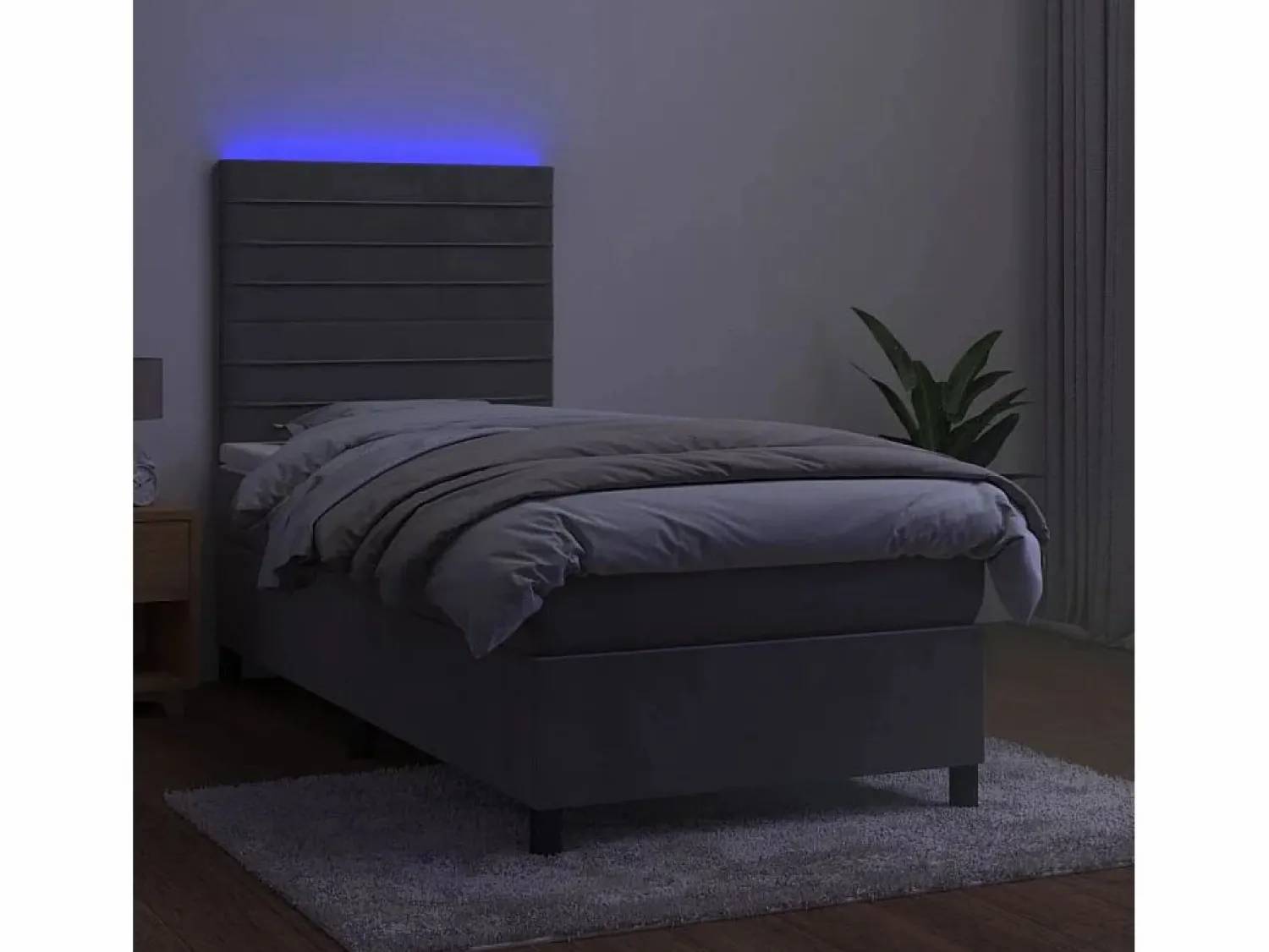 Hot Conjunto Boxspring - 80x200 cm + Somieres + colchón + LED terciopelo claro ES42582 Cama Continental Boxspring