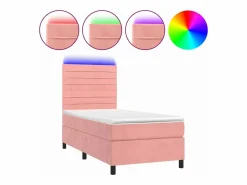 New Conjunto Boxspring - 80x200 cm colchón y LED terciopelo ES338888 Rosa