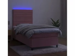 New Conjunto Boxspring - 80x200 cm colchón y LED terciopelo ES338888 Rosa