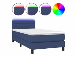 Outlet Conjunto Boxspring - 90x190 cm colchón y luces LED tela ES537395 Azul