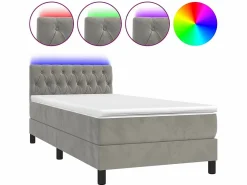 Conjunto Boxspring - 90x190 cm + Somieres + colchón + LED terciopelo claro ES43395