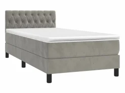 Conjunto Boxspring - 90x190 cm + Somieres + colchón + LED terciopelo claro ES43395