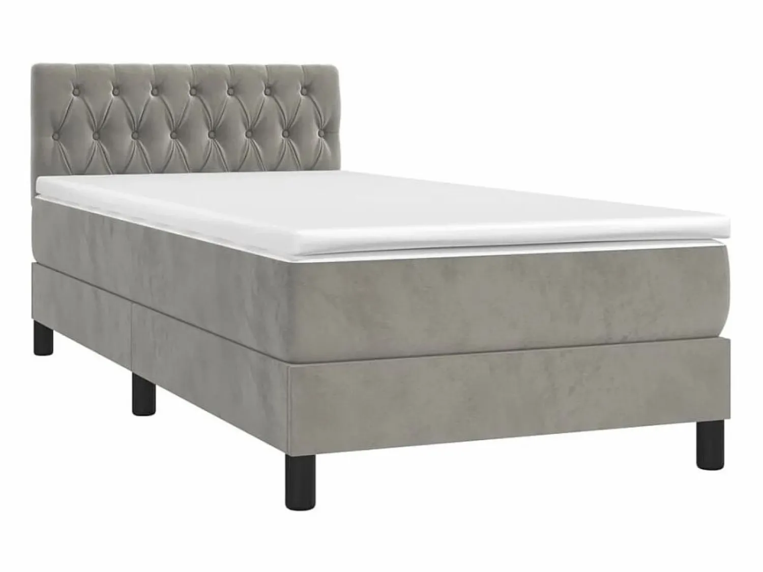 Conjunto Boxspring - 90x190 cm + Somieres + colchón + LED terciopelo claro ES43395