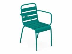 New Conjunto comedor jardín metal una mesa D.110cm y 4 sillas apilables Azul pato Comedores De Jardín