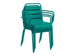 New Conjunto comedor jardín metal una mesa D.110cm y 4 sillas apilables Azul pato Comedores De Jardín