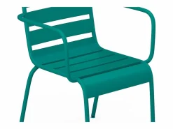 New Conjunto comedor jardín metal una mesa D.110cm y 4 sillas apilables Azul pato Comedores De Jardín