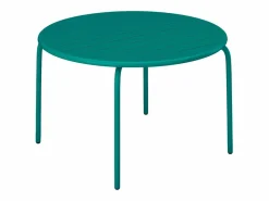 New Conjunto comedor jardín metal una mesa D.110cm y 4 sillas apilables Azul pato Comedores De Jardín
