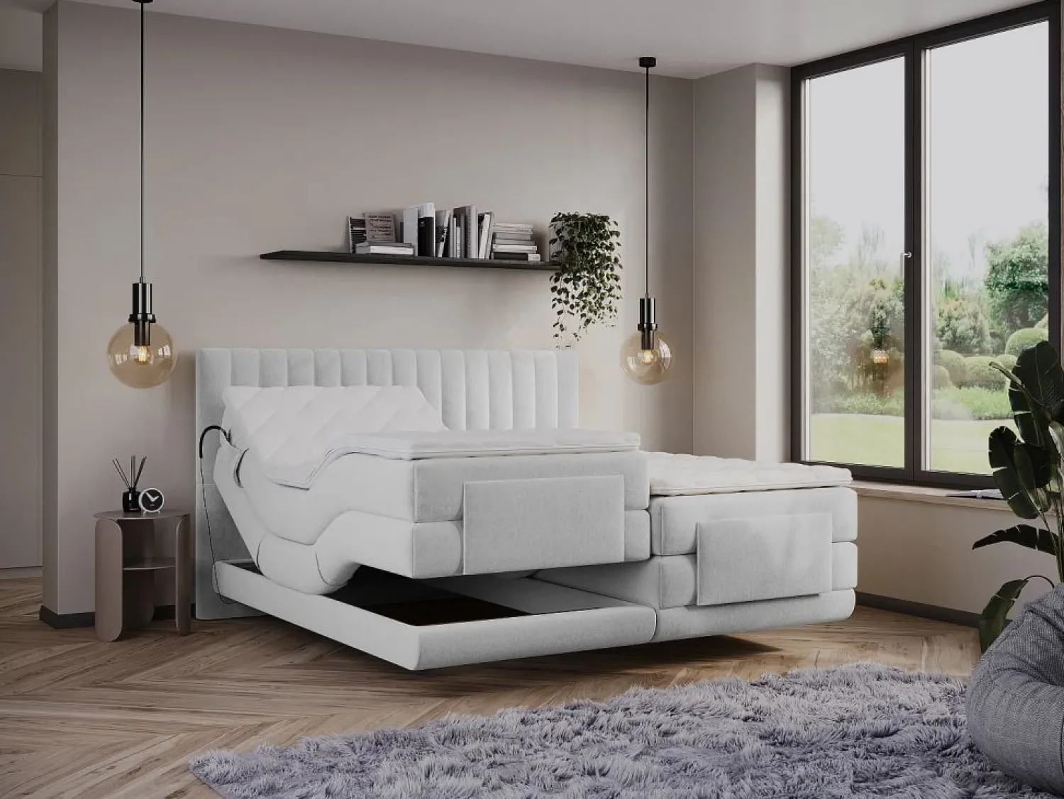 Clearance Palacio Conjunto completo boxspring - 2 x 90 x 200 cm - Terciopelo - - DONISI de Gris claro