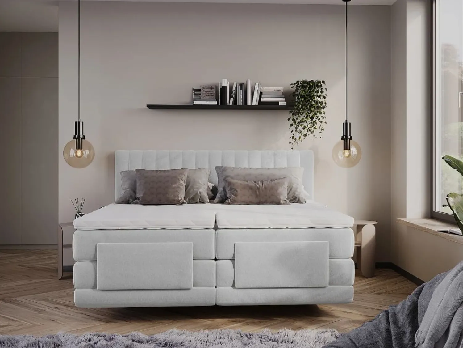 Clearance Palacio Conjunto completo boxspring - 2 x 90 x 200 cm - Terciopelo - - DONISI de Gris claro