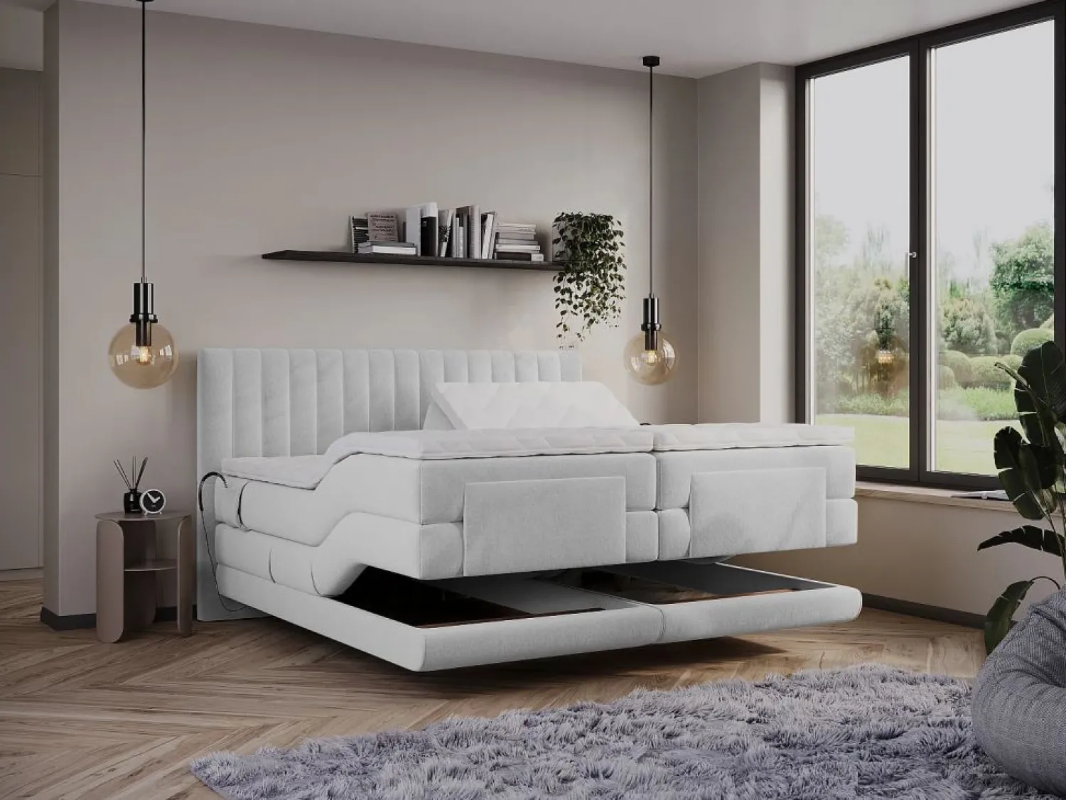 Clearance Palacio Conjunto completo boxspring - 2 x 90 x 200 cm - Terciopelo - - DONISI de Gris claro