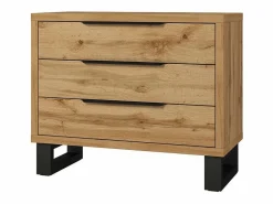 Meublorama Conjunto completo de dormitorio industrial MILOS: Armario de 4 puertas, cama 180x200, cómoda, mesitas de noche, roble crudo/negro