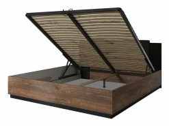 Meublorama Conjunto completo de dormitorio FOX – Cama con canapé 180x200, somier incluido, Armario, Cómoda, Mesitas de noche – Roble oscuro Marru00f3n