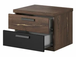 Meublorama Conjunto completo de dormitorio FOX – Cama con canapé 180x200, somier incluido, Armario, Cómoda, Mesitas de noche – Roble oscuro Marru00f3n