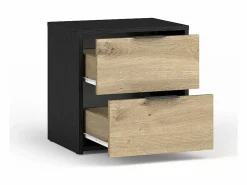 Sale Conjunto completo de dormitorio MELODY – Cama con almacenaje 180x200 + armario + cómoda + mesitas de noche – Grafito negro y roble claro – Colchón no incluido Dormitorio Completo