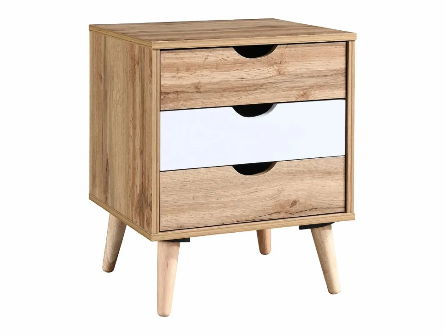 Vente-unique Conjunto de 2 mesitas de noche con 3 cajones, natural y blanco - LURVIA