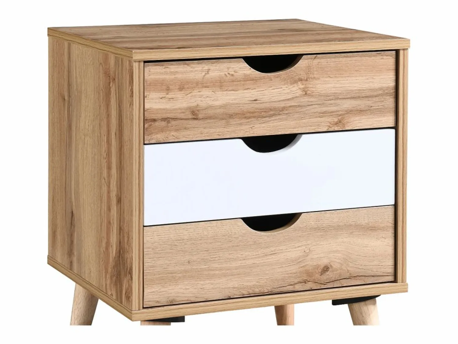 Vente-unique Conjunto de 2 mesitas de noche con 3 cajones, natural y blanco - LURVIA