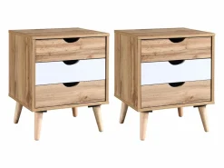 Vente-unique Conjunto de 2 mesitas de noche con 3 cajones, natural y blanco - LURVIA