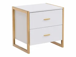 Online Vente-unique Conjunto de 2 mesitas de noche con 2 cajones MDF lacado y dorado - OMBRELIA de Pascal Morabito Blanco