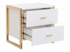 Online Vente-unique Conjunto de 2 mesitas de noche con 2 cajones MDF lacado y dorado - OMBRELIA de Pascal Morabito Blanco