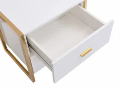 Online Vente-unique Conjunto de 2 mesitas de noche con 2 cajones MDF lacado y dorado - OMBRELIA de Pascal Morabito Blanco