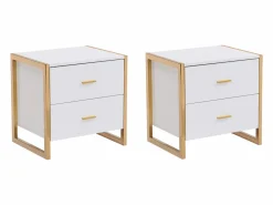 Online Vente-unique Conjunto de 2 mesitas de noche con 2 cajones MDF lacado y dorado - OMBRELIA de Pascal Morabito Blanco