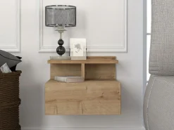 Vente-unique Conjunto de 2 mesitas de noche flotantes con 1 cajón y 1 estante en color natural - AZELNO