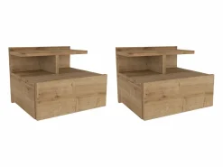 Vente-unique Conjunto de 2 mesitas de noche flotantes con 1 cajón y 1 estante en color natural - AZELNO