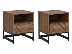 Vente-unique Conjunto de 2 mesitas de noche, 1 cajón y 1 estante abierto, MDF y acero, natural y negro - CARATANA