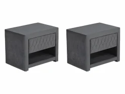 New Conjunto de 2 mesitas de noche con cajón y hueco en Terciopelo gris - DANIELE Mesita De Noche