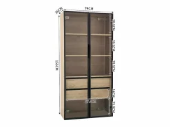 Online Merax Conjunto de 2 Muebles de Baño con LEDs - 148 x 36 x 155 cm - 4 cajones grandes y 4 puertas de cristal - Madera MDF - natural Color natural claro