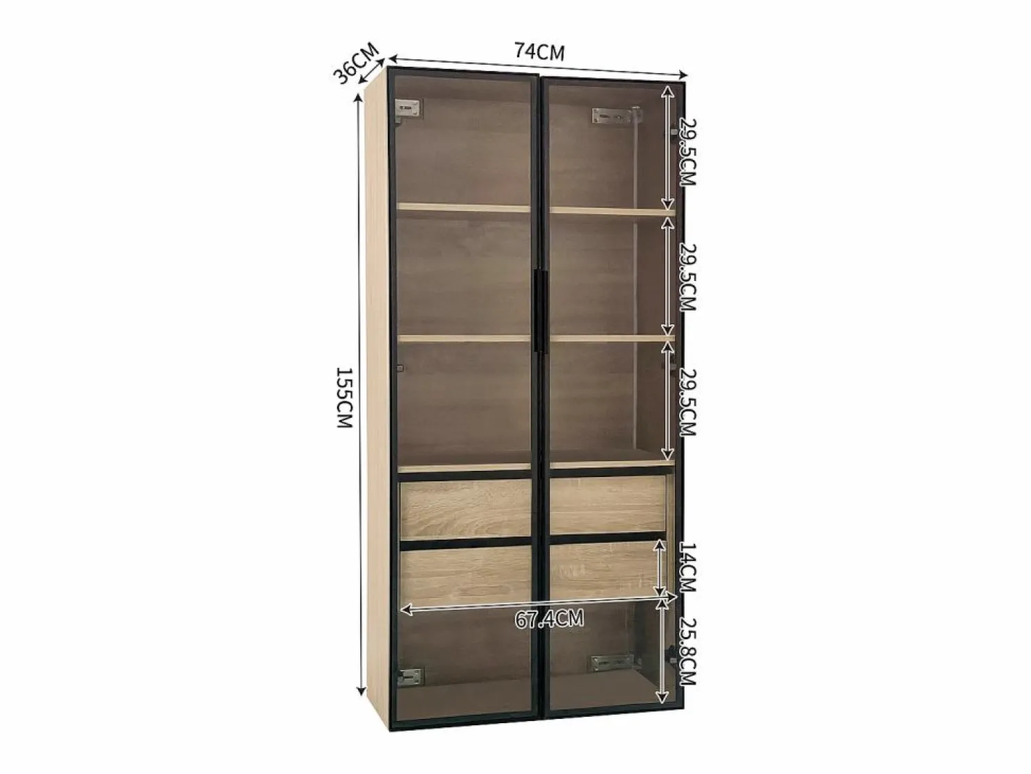 Online Merax Conjunto de 2 Muebles de Baño con LEDs - 148 x 36 x 155 cm - 4 cajones grandes y 4 puertas de cristal - Madera MDF - natural Color natural claro