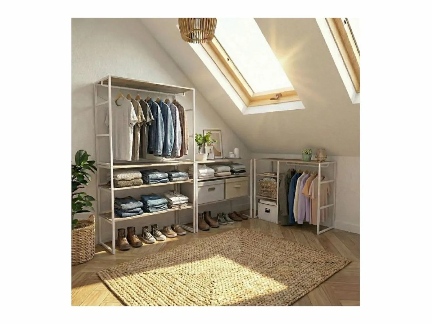 New Conjunto de 4 percheros modulares para buhardilla 400x85cm KADRA Blanco