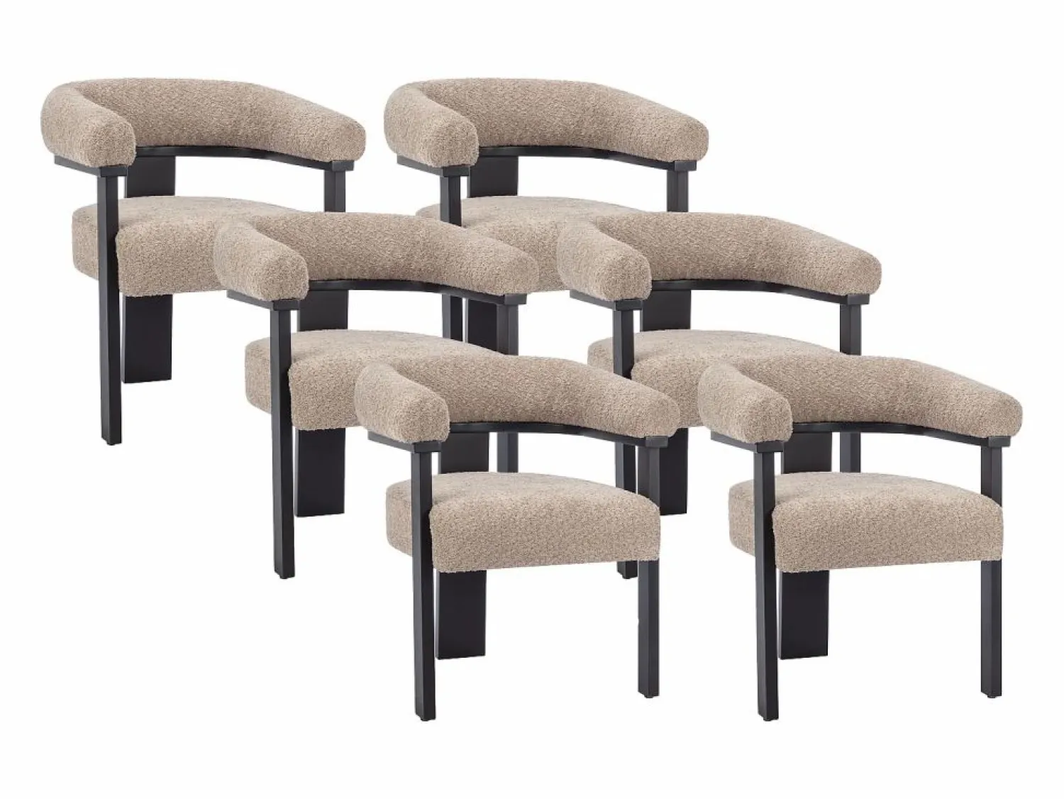 Online Conjunto de 6 sillas con reposabrazos en tela bouclé y madera de hevea - Topo y negro - LIVELIA Sillas Y Lotes De Sillas