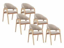 Hot Conjunto de 6 sillas con reposabrazos en tejido bouclé y madera de caucho - Taupe y natural - SOLUNA Sillas Y Lotes De Sillas