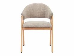 Hot Conjunto de 6 sillas con reposabrazos en tejido bouclé y madera de caucho - Taupe y natural - SOLUNA Sillas Y Lotes De Sillas