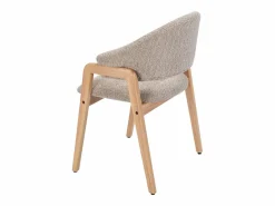 Hot Conjunto de 6 sillas con reposabrazos en tejido bouclé y madera de caucho - Taupe y natural - SOLUNA Sillas Y Lotes De Sillas