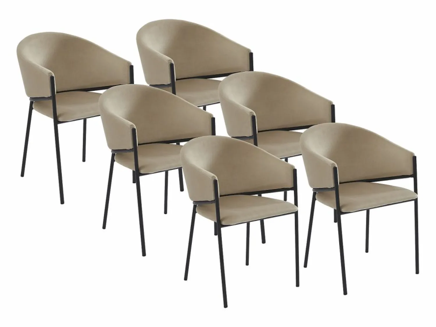 Vente-unique Conjunto de 6 sillas con reposabrazos de terciopelo y metal negro - Gris - ORDIDA Beige
